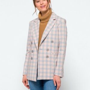 Checkered Women's Blazer by Coffee Shop New York- Pink and White
